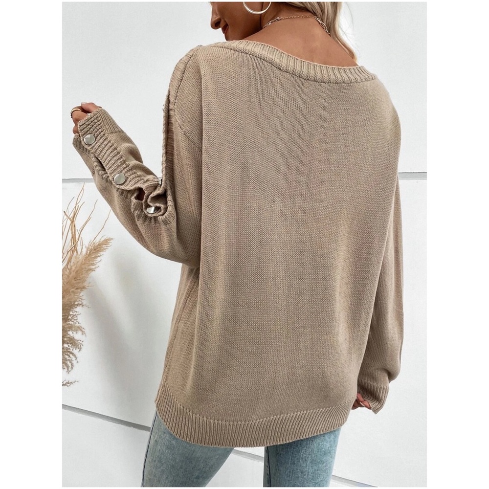 Cozy Button Cut out Sleeve Oversized Sweater Top - Picture 5 of 5